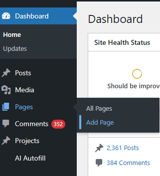 add new page in wordpress
